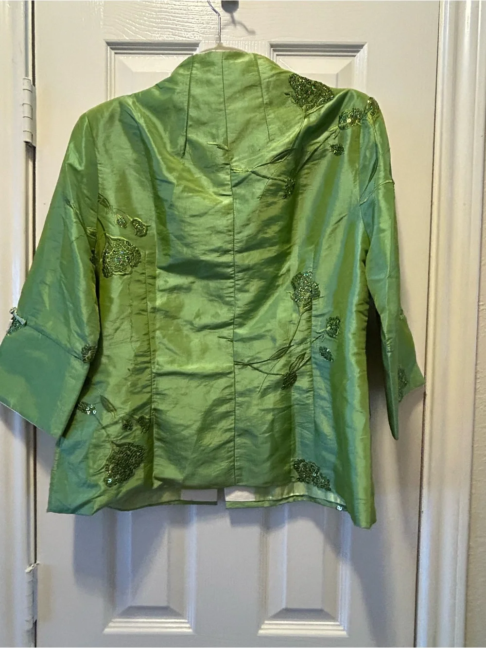 Laogudai Embroidered Green Silk Mandarin Collar Jacket- fits more like a medium